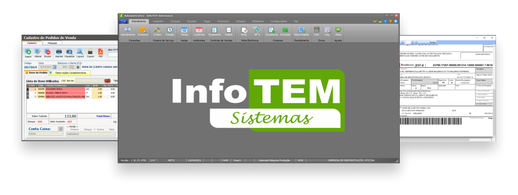 Telas do sistema de gestão InfoTEM Comercial